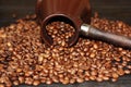 Roasted coffee beans in Turka on the table view Royalty Free Stock Photo