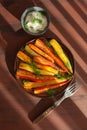 Roasted colorful carrots on plate