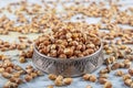 Roasted corn nuts. Organic corn nuts with sauce. Homemade Salty Corn Nuts in a Bowl Royalty Free Stock Photo