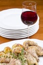 Roasted Cornish Game Hen Served with Red Wine Royalty Free Stock Photo