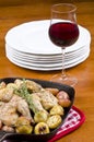 Roasted Cornish Game Hen Served with Red Wine Royalty Free Stock Photo