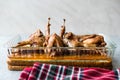 Roasted Crispy Quail Meat in Glass Bowl / Fried Small Chickens. Royalty Free Stock Photo