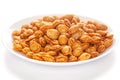 Roasted Crunchy Peanuts in a white ceramic square plate, made with peanuts. Royalty Free Stock Photo