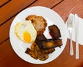 Roasted cutlet with fried egg and frilled vegetables