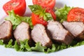 Roasted duck breast meat with vegetables closeup horizontal Royalty Free Stock Photo