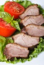 Roasted duck breast meat with vegetables closeup vertical Royalty Free Stock Photo