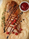 Roasted duck breast with thyme, cranberries and balsamic vinegar Royalty Free Stock Photo