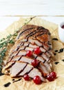 Roasted duck breast with thyme, cranberries and balsamic vinegar Royalty Free Stock Photo
