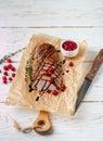 Roasted duck breast with thyme, cranberries and balsamic vinegar Royalty Free Stock Photo