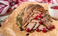 Roasted duck breast with thyme, cranberries and balsamic vinegar Royalty Free Stock Photo