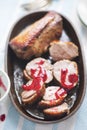 Roasted duck breasts with cranberry sauce