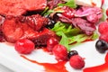 Roasted duck fillet salad with berry sauce Royalty Free Stock Photo