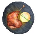 Roasted duck leg confit with mashed potatoes watercolor