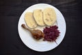 Roasted duck leg and with red cabbage and dumplings Royalty Free Stock Photo