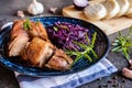 Roasted duck with stewed red cabbage and dumplings Royalty Free Stock Photo