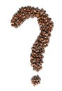 Question made of coffee beans: roasted espresso coffee beans in the shape of a question mark Royalty Free Stock Photo