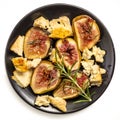 Roasted Figs with Honey and Rosemary and Baked Feta Cheese Top view Isolated Royalty Free Stock Photo