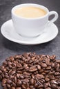 Roasted fragrant coffee beans and coffee with milk