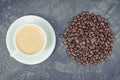 Roasted fragrant coffee beans and coffee with milk