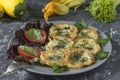 Roasted fried slices zucchini in egg batter Royalty Free Stock Photo