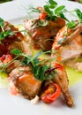 Fried partridge on a white plate