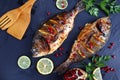 Roasted Gilthead seabream fish oin stone Royalty Free Stock Photo