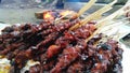 Roasted Goat satay with fire background