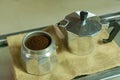 ground coffee beans in a moka pot Royalty Free Stock Photo