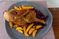 roasted half duck with red cabbage traditional hungarian dish