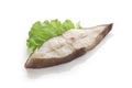 Roasted halibut steak with lettuce