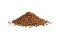 Roasted instant coffee grains isolated in a white background. Organic natural roast grain background with copy space for