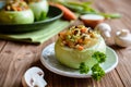 Roasted kohlrabi stuffed with mushrooms, onion and carrot