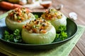 Roasted kohlrabi stuffed with mushrooms, onion and carrot Royalty Free Stock Photo