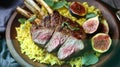 Roasted Lamb Chops with Saffron Rice and Figs Royalty Free Stock Photo