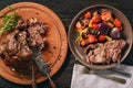 Roasted lamb fillet with oven baked vegetables. Royalty Free Stock Photo