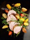 Roasted Lamb on green Beans with Potato Royalty Free Stock Photo