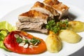 Roasted lamb with grilled red pepper and potato Royalty Free Stock Photo