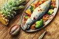 Roasted mackerel fish,wooden surface Royalty Free Stock Photo