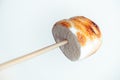 Roasted marshmallows on a skewer on white background Royalty Free Stock Photo