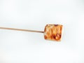 Roasted marshmallows on a skewer on white background Royalty Free Stock Photo