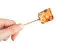 Roasted marshmallows on a skewer on white background Royalty Free Stock Photo