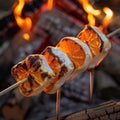 Roasted marshmallows on a stick over campfire Royalty Free Stock Photo