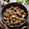 Roasted mushroom in cast iron pan