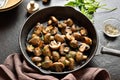 Roasted mushroom in cast iron pan