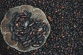 Roasted organic arabica coffee beans, Authentic bali coffee on a coffee plantationTropical Bali island