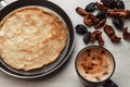 Pancake coffee and dried fruits