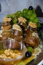 Roasted Pear Dish with Sesame Honey and Grapes