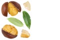 roasted peeled chestnut isolated on white background with full depth of field. Top view. Flat lay Royalty Free Stock Photo