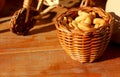 Roasted peeled peanuts in rustic wicker wood basket Royalty Free Stock Photo