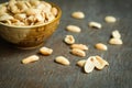 Roasted peeled salted peanuts in rustic bowl Royalty Free Stock Photo